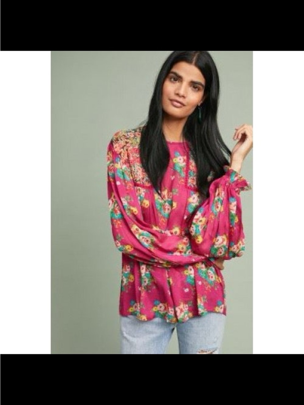 Women's Fuchsia Floral Long-Sleeve Blouse